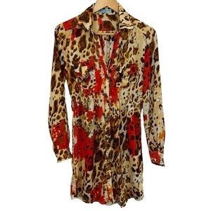Coco & Tashi Button Up Tunic Top Sz M Animal Print Blouse Longline Bold Funky